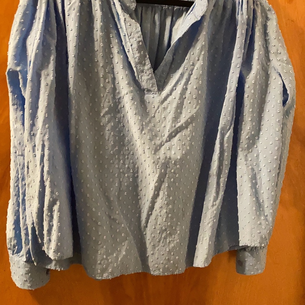 Ann Taylor Light Blue Textured Blouse